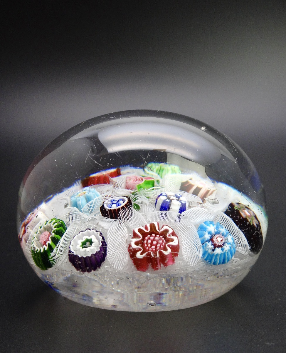 Clichy Sulfide Paperweight With Polychrome Twists And Candies 19th Century-photo-2