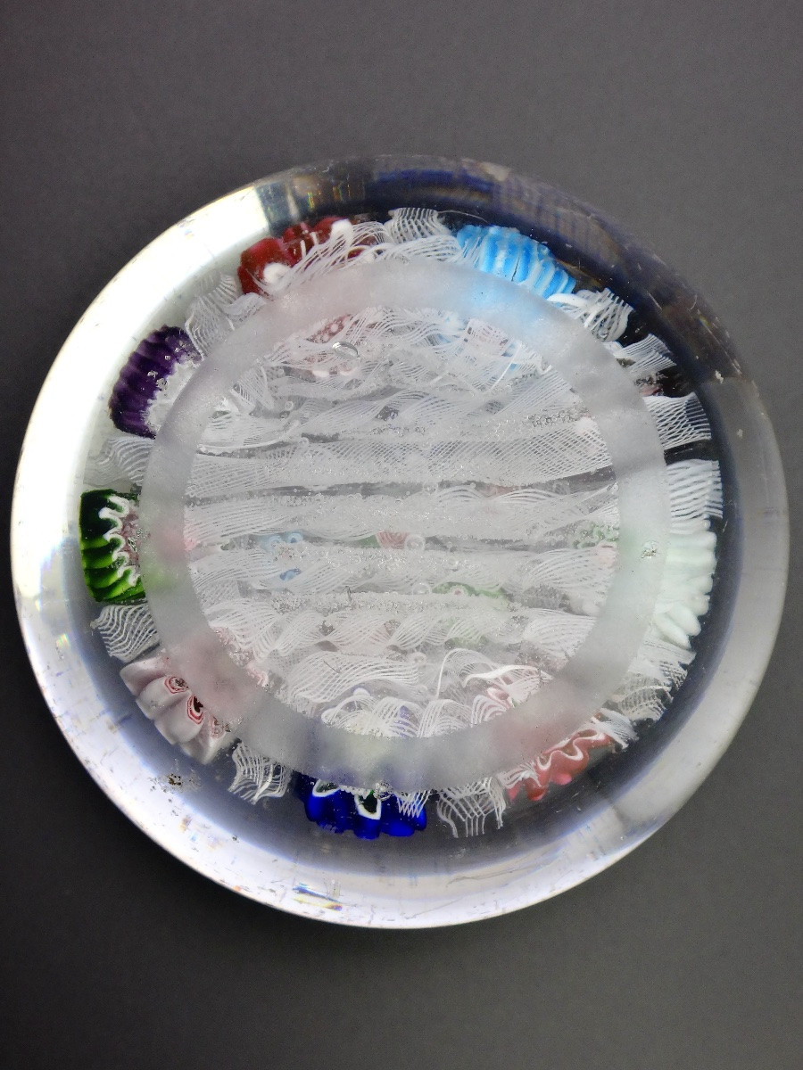 Clichy Sulfide Paperweight With Polychrome Twists And Candies 19th Century-photo-4