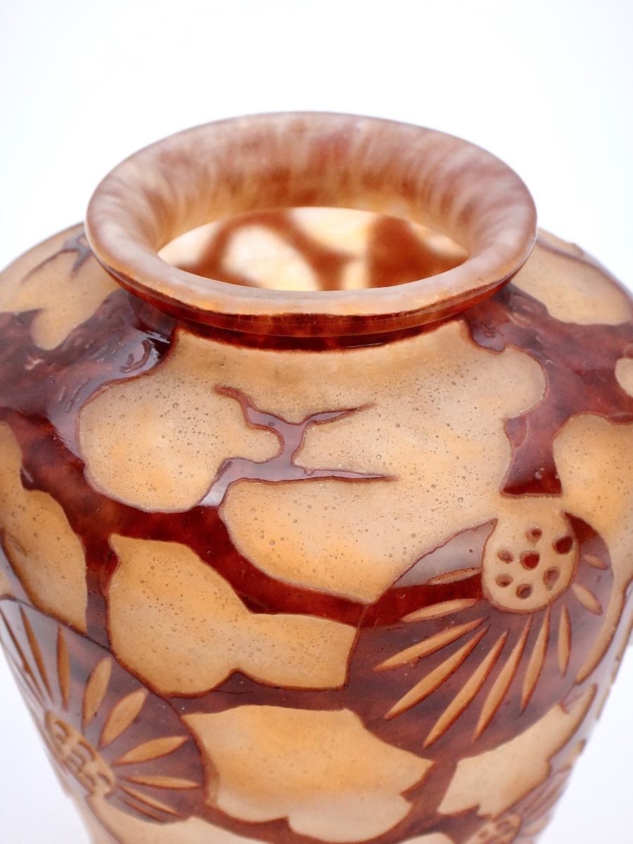 Charles SCHNEIDER LE VERRE FRANÇAIS Vase Épinettes époque Art Déco vers 1924-1927-photo-2