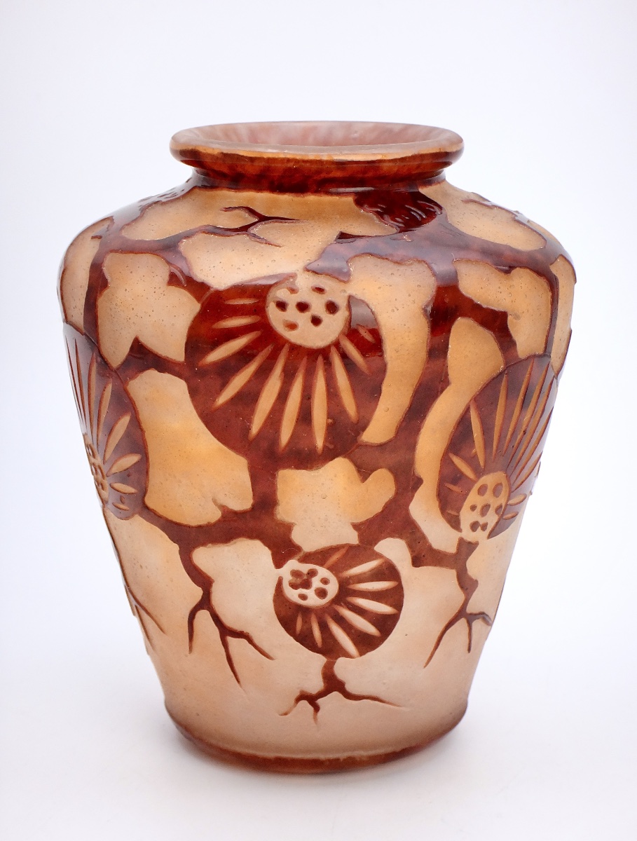 Charles SCHNEIDER LE VERRE FRANÇAIS Vase Épinettes époque Art Déco vers 1924-1927