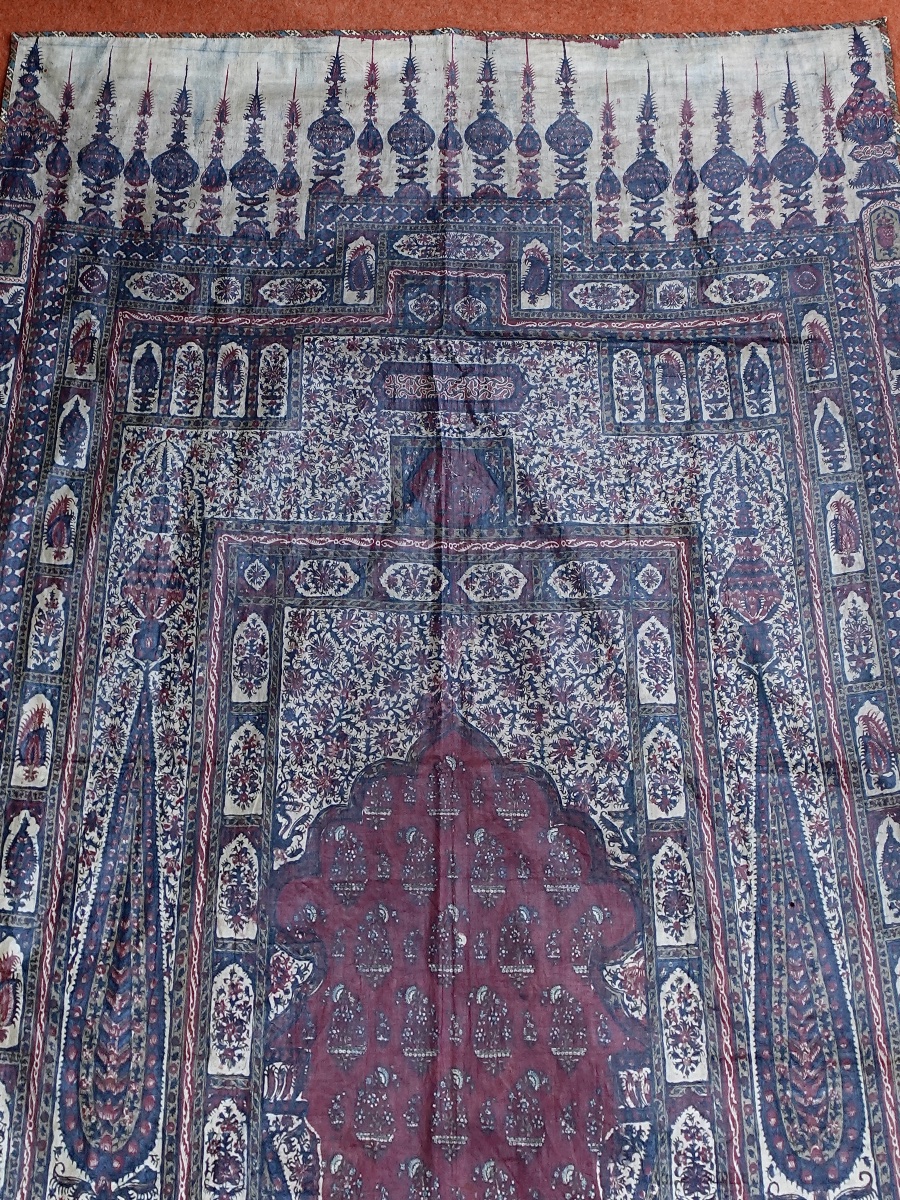 Indienne rare Tenture Qanat peinte à la main Kalamkari en Chintz glacé époque XVIIIe Siècle -photo-2