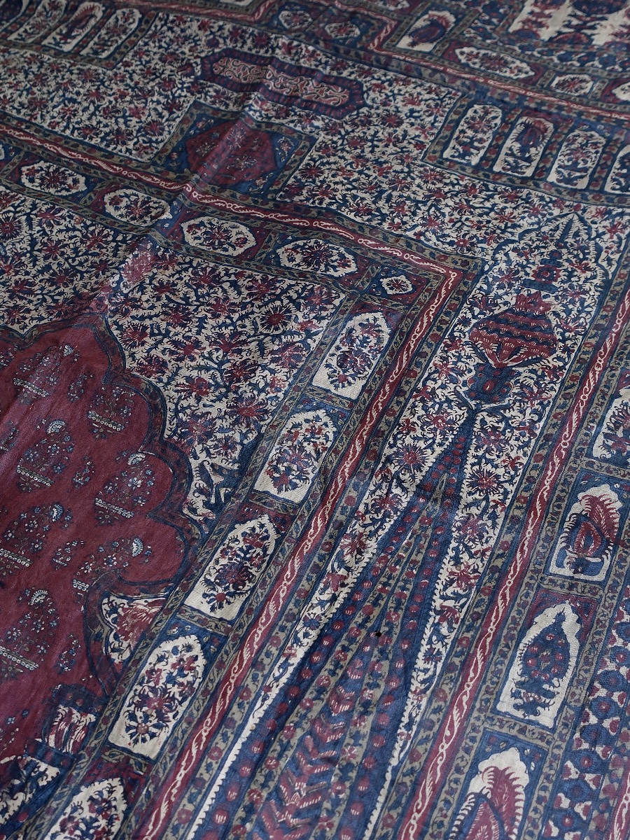 Indienne rare Tenture Qanat peinte à la main Kalamkari en Chintz glacé époque XVIIIe Siècle -photo-4