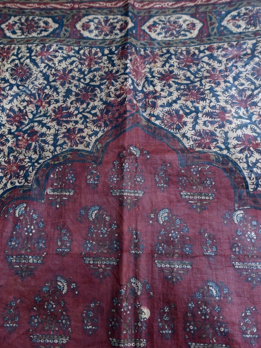 Indienne rare Tenture Qanat peinte à la main Kalamkari en Chintz glacé époque XVIIIe Siècle -photo-3