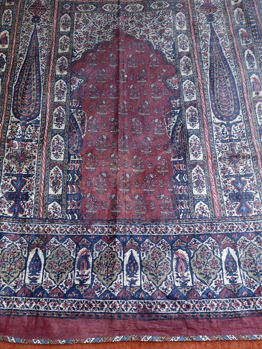 Indienne rare Tenture Qanat peinte à la main Kalamkari en Chintz glacé époque XVIIIe Siècle -photo-3