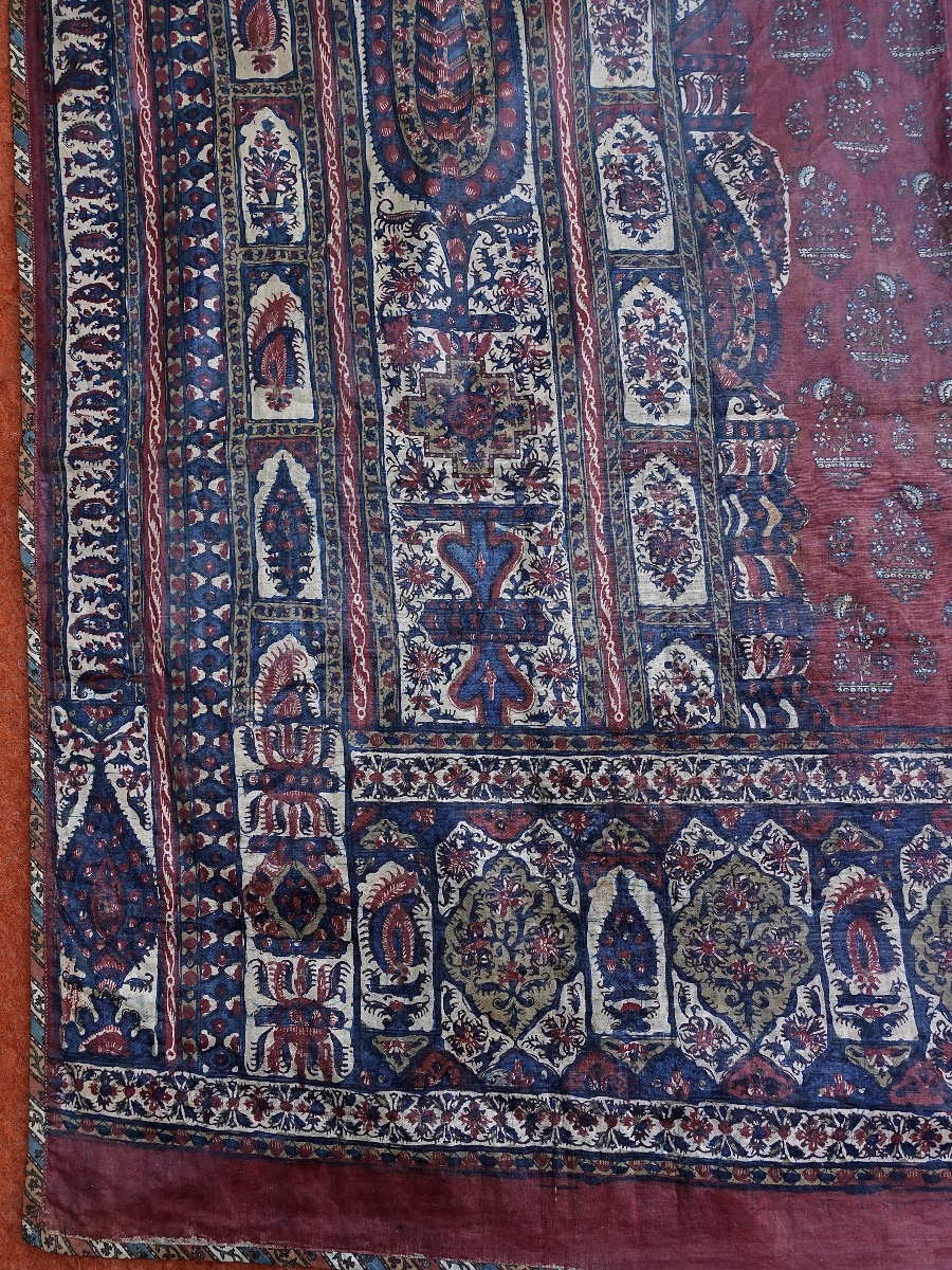Indienne rare Tenture Qanat peinte à la main Kalamkari en Chintz glacé époque XVIIIe Siècle -photo-4