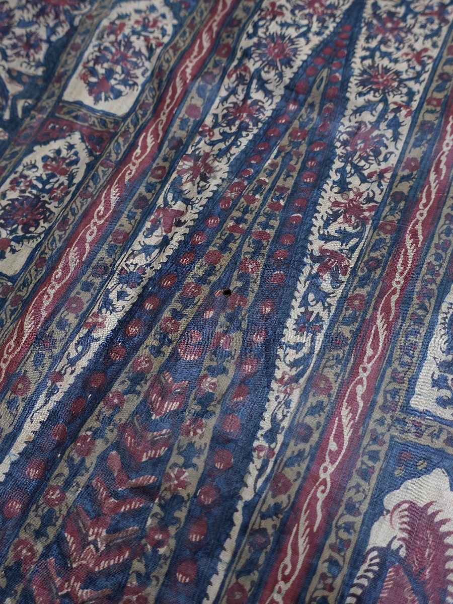 Indienne rare Tenture Qanat peinte à la main Kalamkari en Chintz glacé époque XVIIIe Siècle -photo-5