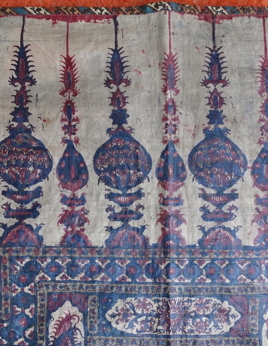 Indienne rare Tenture Qanat peinte à la main Kalamkari en Chintz glacé époque XVIIIe Siècle -photo-1