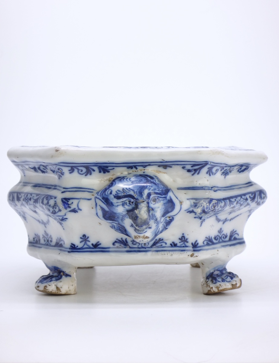 Moustiers Earthenware Oil Cruet By Olérys Laugier à La Bérain, In Shades Of Blue, 18th Century-photo-3
