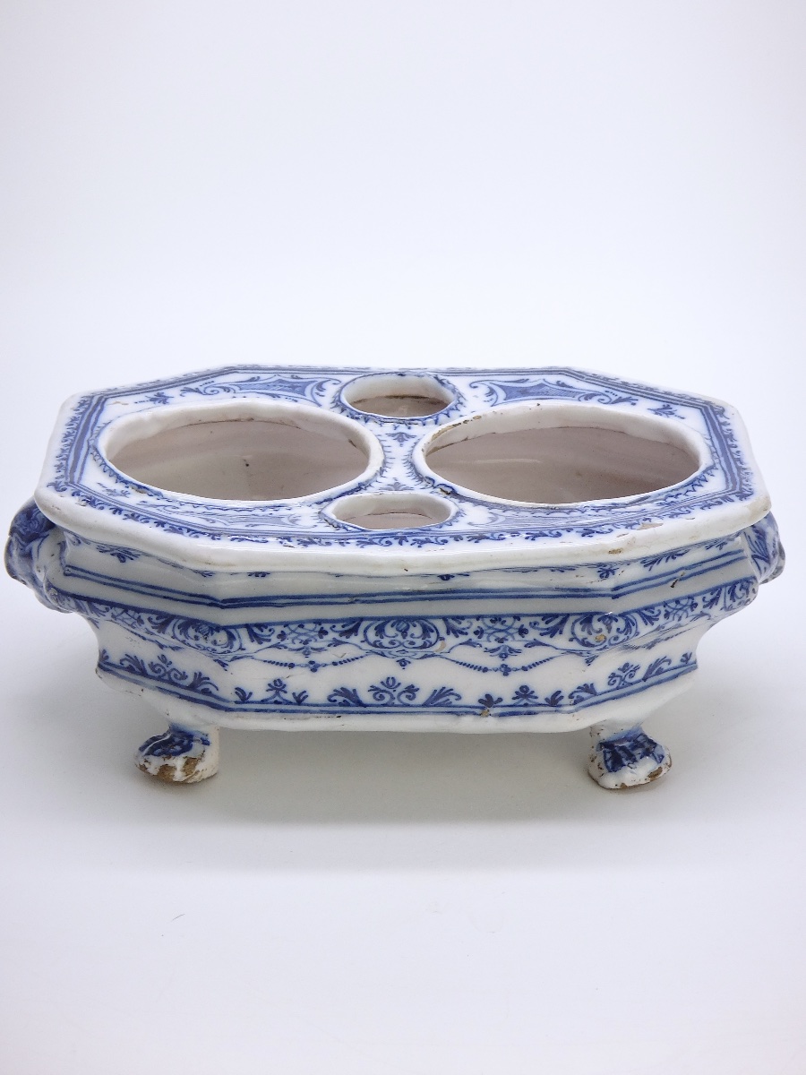 Moustiers Earthenware Oil Cruet By Olérys Laugier à La Bérain, In Shades Of Blue, 18th Century-photo-2