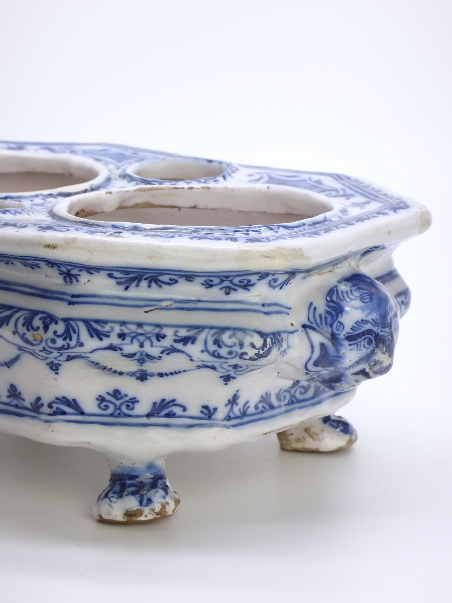 Moustiers Earthenware Oil Cruet By Olérys Laugier à La Bérain, In Shades Of Blue, 18th Century-photo-4
