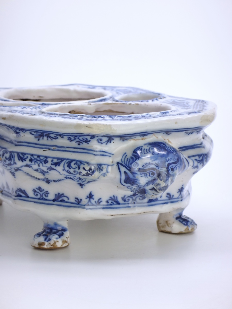 Moustiers Earthenware Oil Cruet By Olérys Laugier à La Bérain, In Shades Of Blue, 18th Century-photo-5