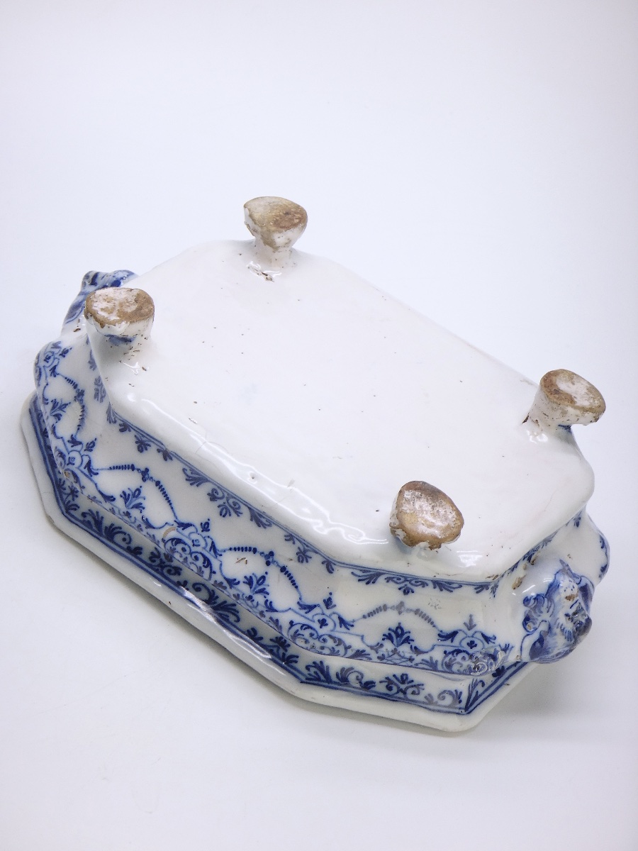 Moustiers Earthenware Oil Cruet By Olérys Laugier à La Bérain, In Shades Of Blue, 18th Century-photo-7