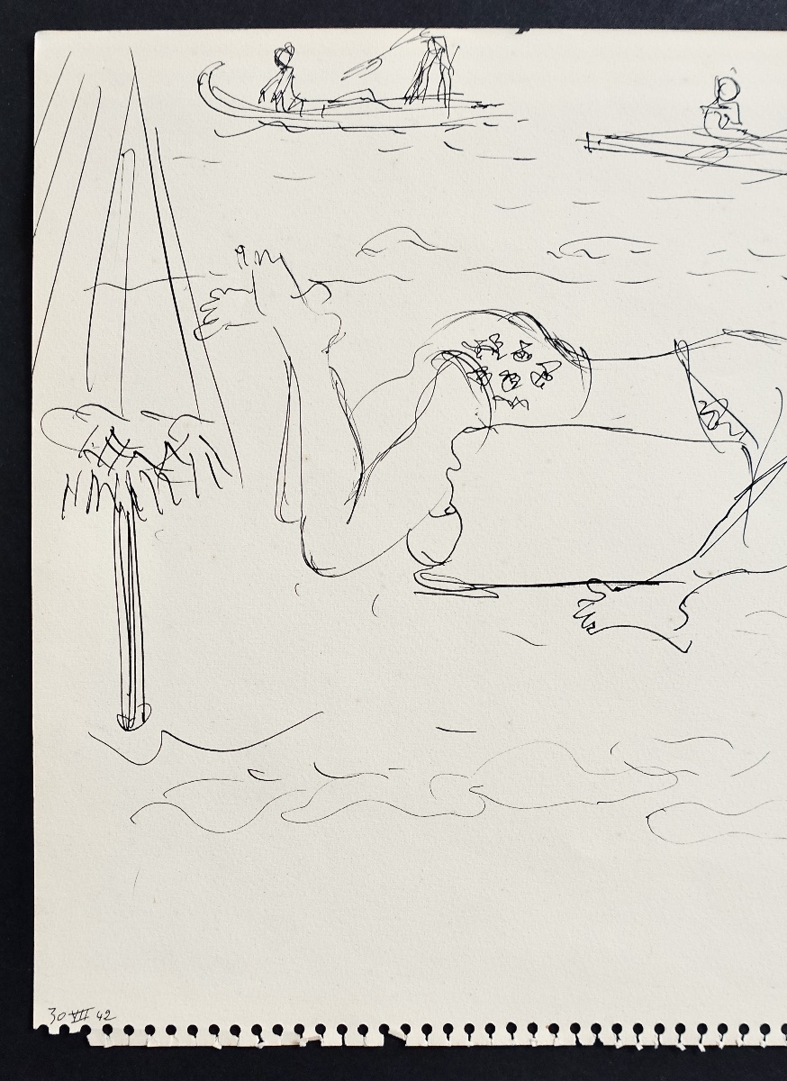 Raoul DUFY (1877-1953) Baigneuses au Canet Dessin Encre de Chine originale 30 juillet 1942  -photo-1