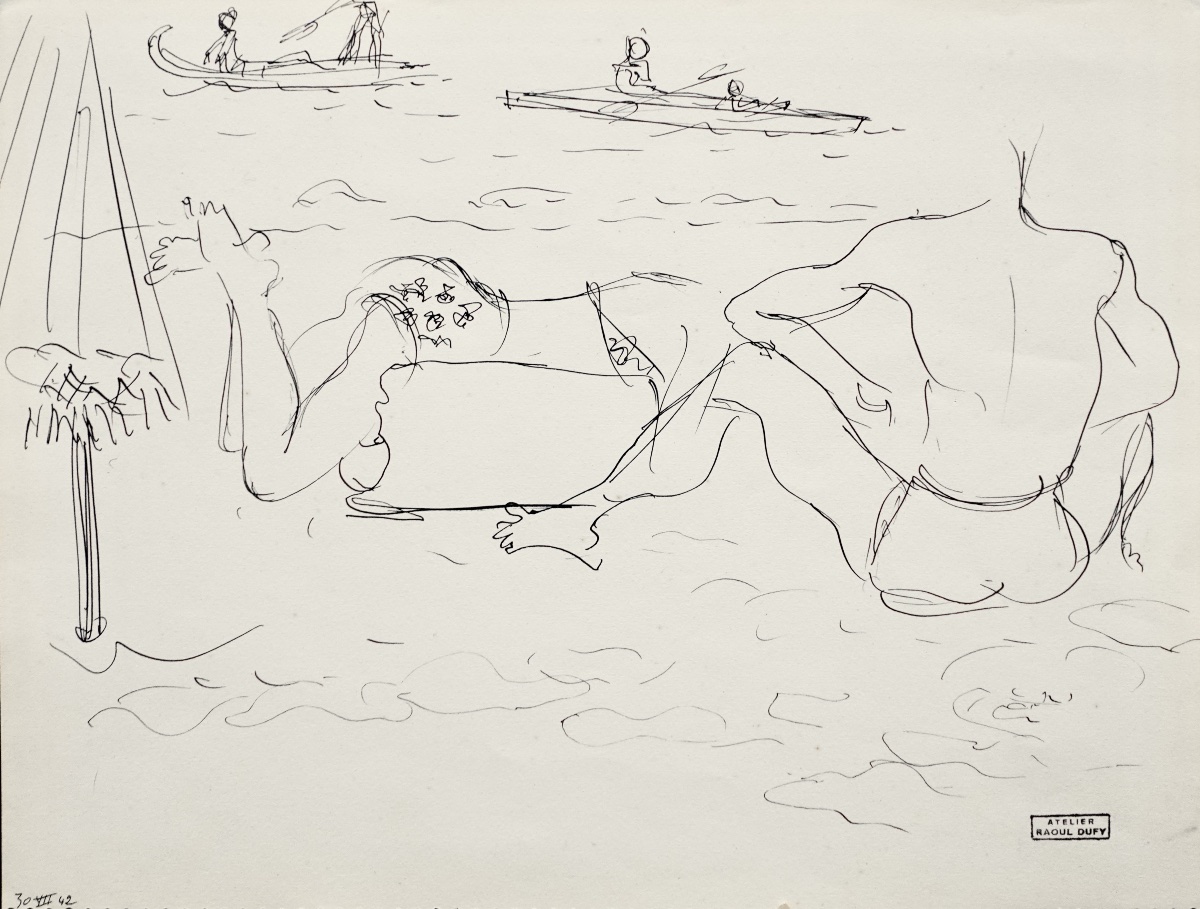 Raoul DUFY (1877-1953) Baigneuses au Canet Dessin Encre de Chine originale 30 juillet 1942  -photo-6