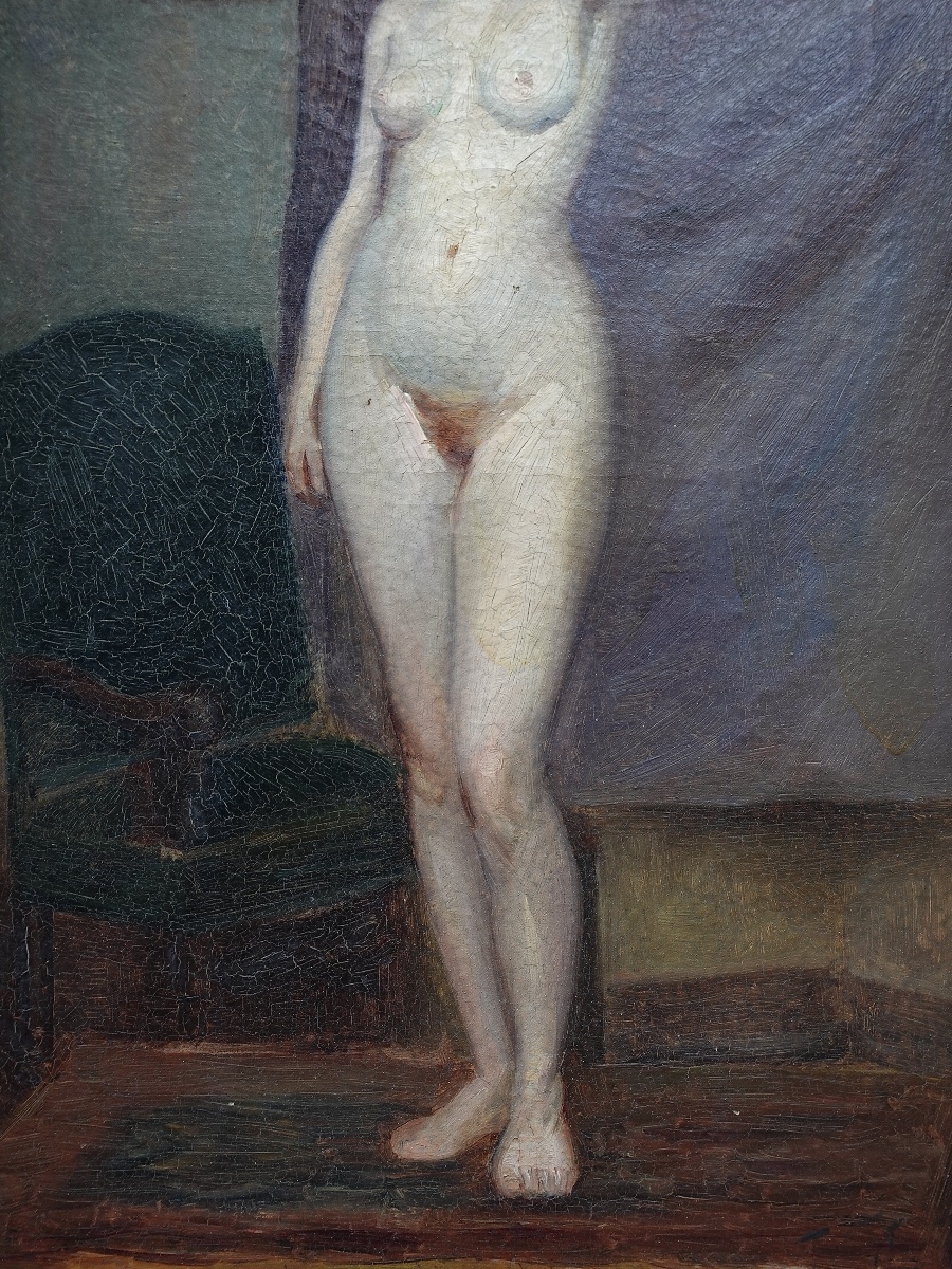 Oil On Canvas, Female Nude, French School, Late 19th Century-photo-4
