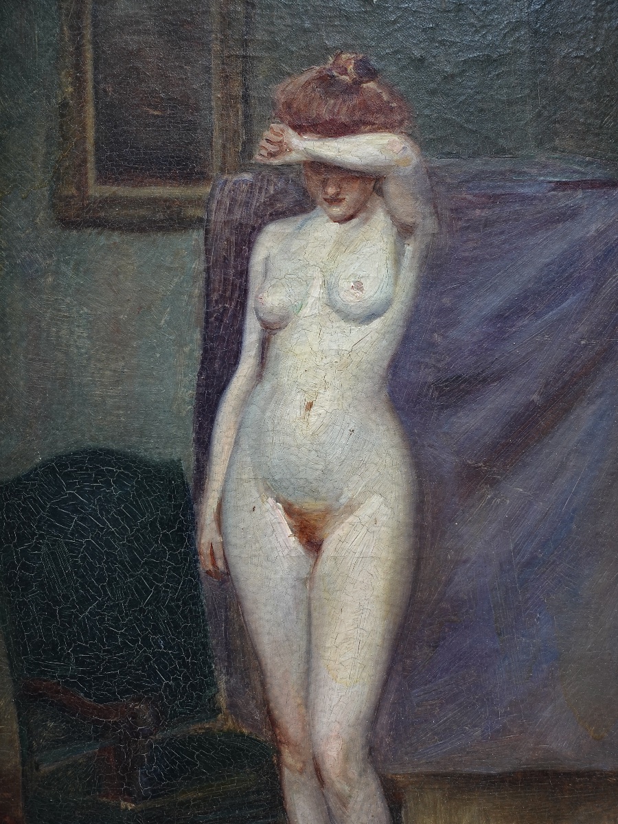 Oil On Canvas, Female Nude, French School, Late 19th Century-photo-1
