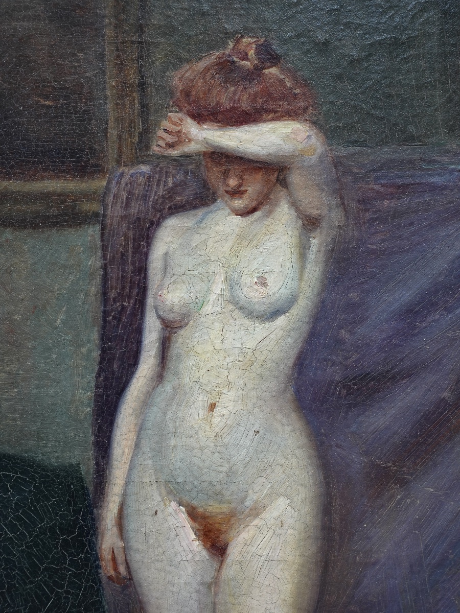 Oil On Canvas, Female Nude, French School, Late 19th Century-photo-2