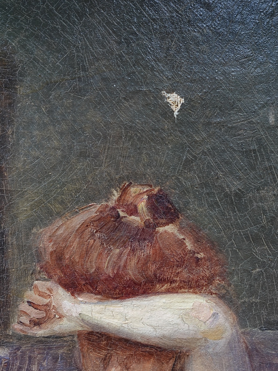 Oil On Canvas, Female Nude, French School, Late 19th Century-photo-4