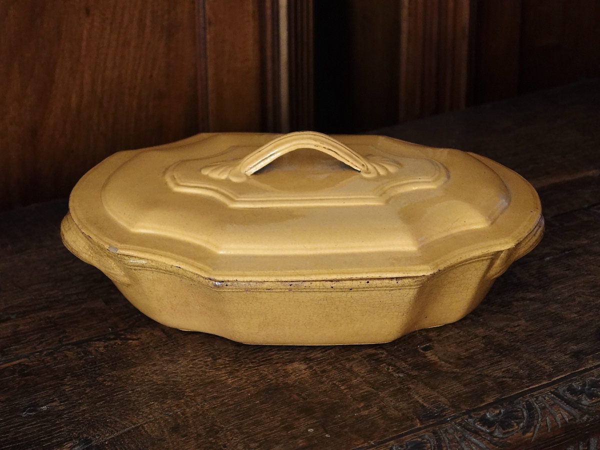 Antique French Apt Faience Yellow Ochre Vegetable Tureen Directoire Style 19th Century-photo-2