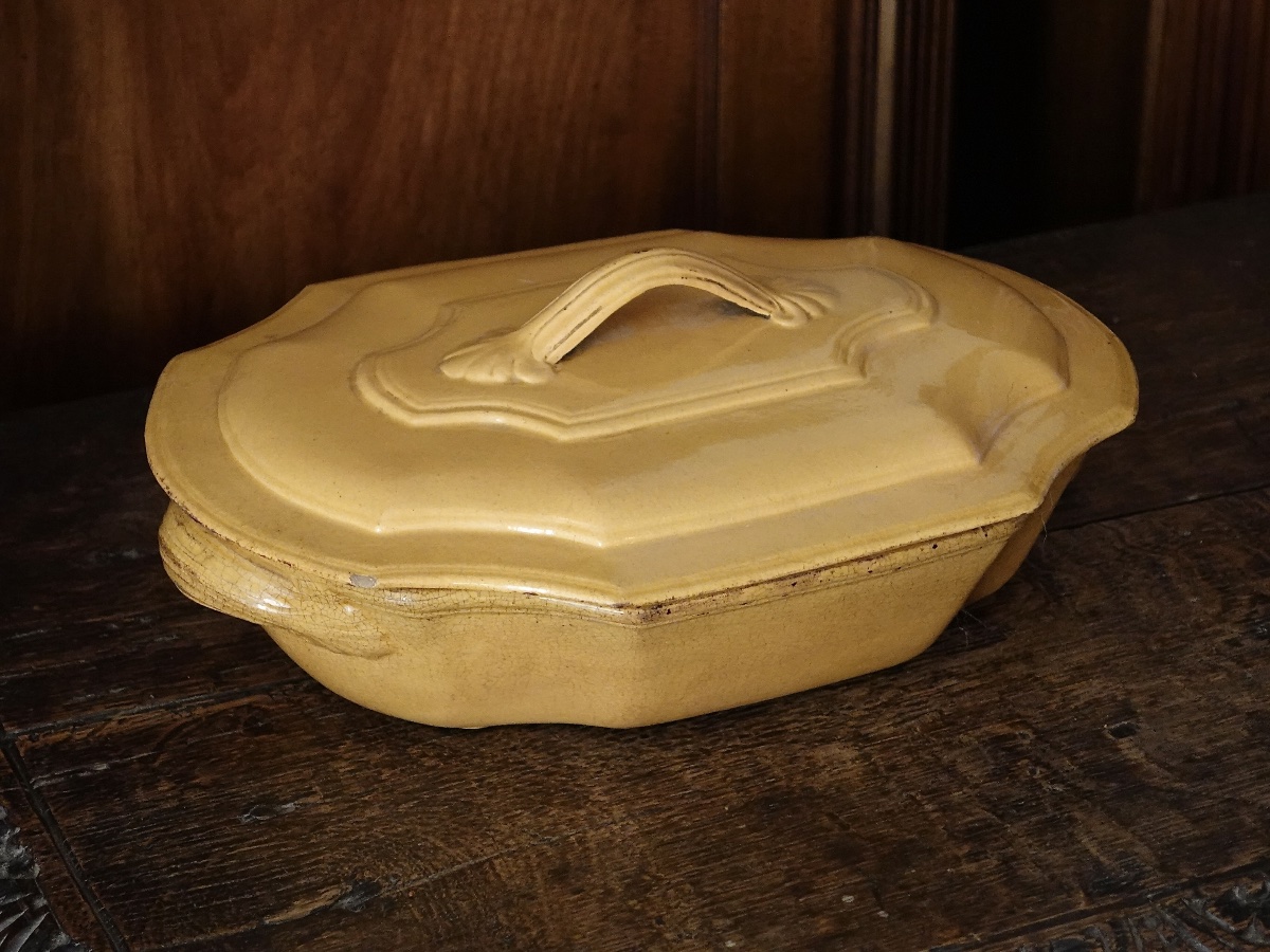 Antique French Apt Faience Yellow Ochre Vegetable Tureen Directoire Style 19th Century-photo-3