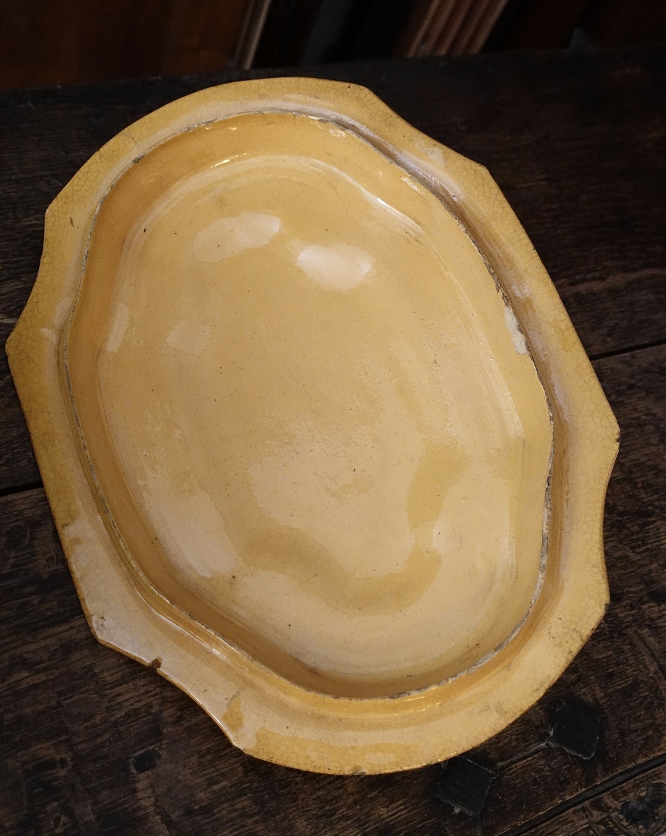 Antique French Apt Faience Yellow Ochre Vegetable Tureen Directoire Style 19th Century-photo-1