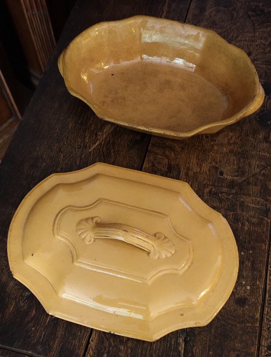 Antique French Apt Faience Yellow Ochre Vegetable Tureen Directoire Style 19th Century-photo-3