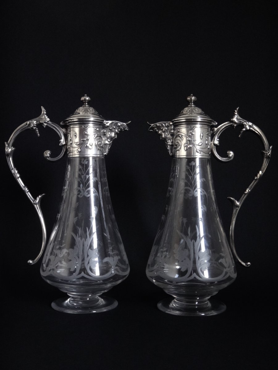 Baccarat Pair Of Crystal Ewers Gallia Model For Christofle-photo-8