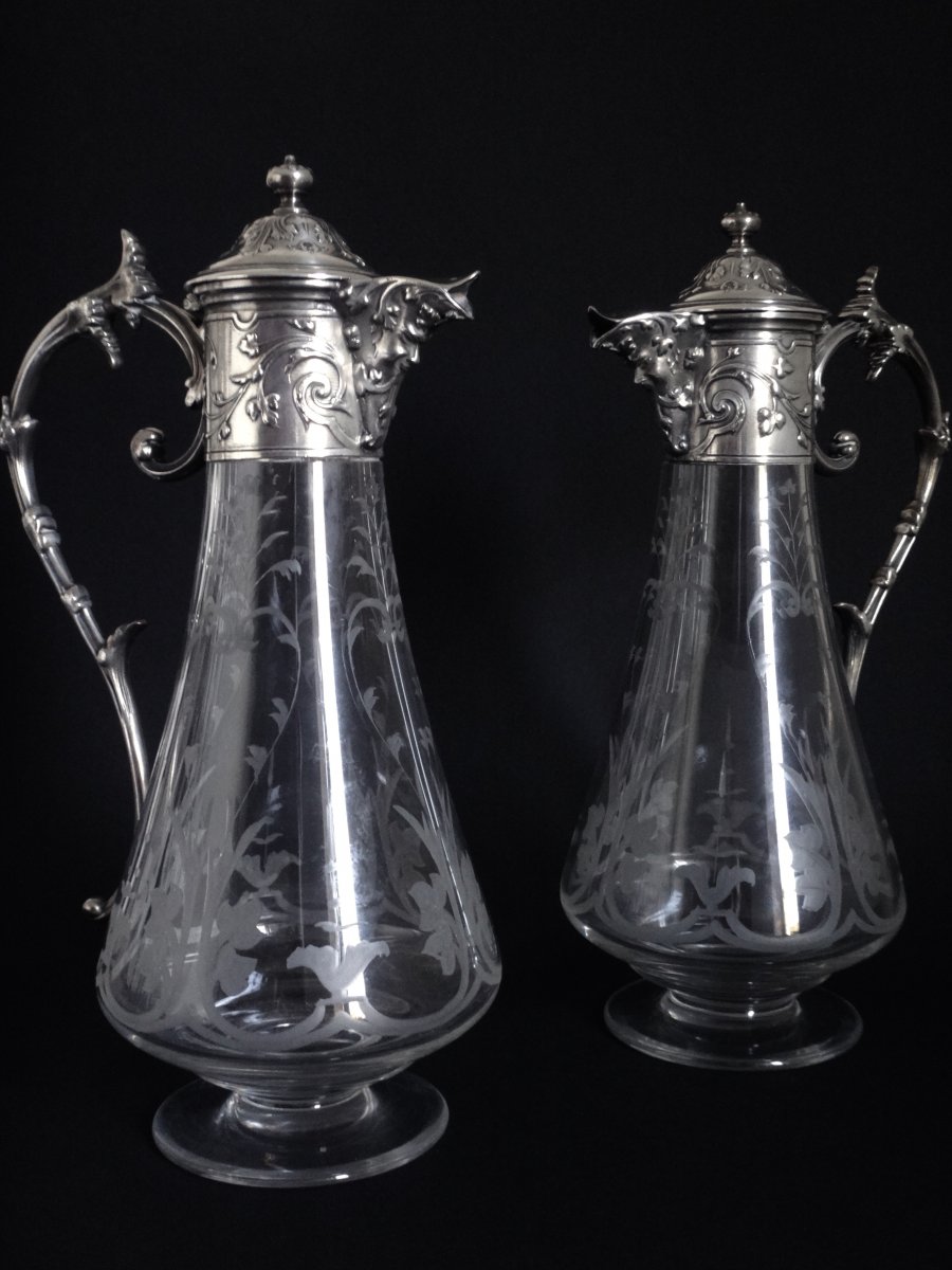 Baccarat Pair Of Crystal Ewers Gallia Model For Christofle