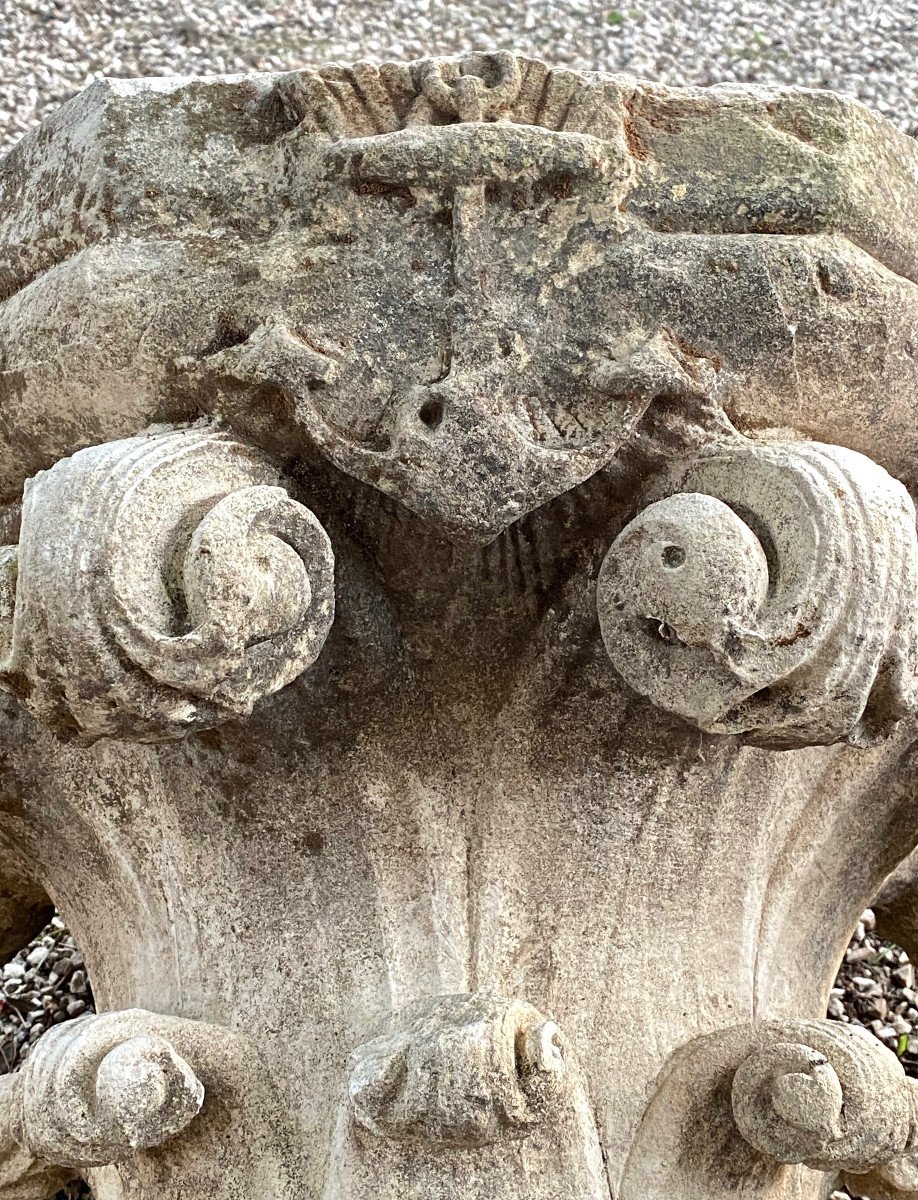Pair Of Stone Capitals Transition From Romanesque To Gothic Style High Period 18th Century-photo-3