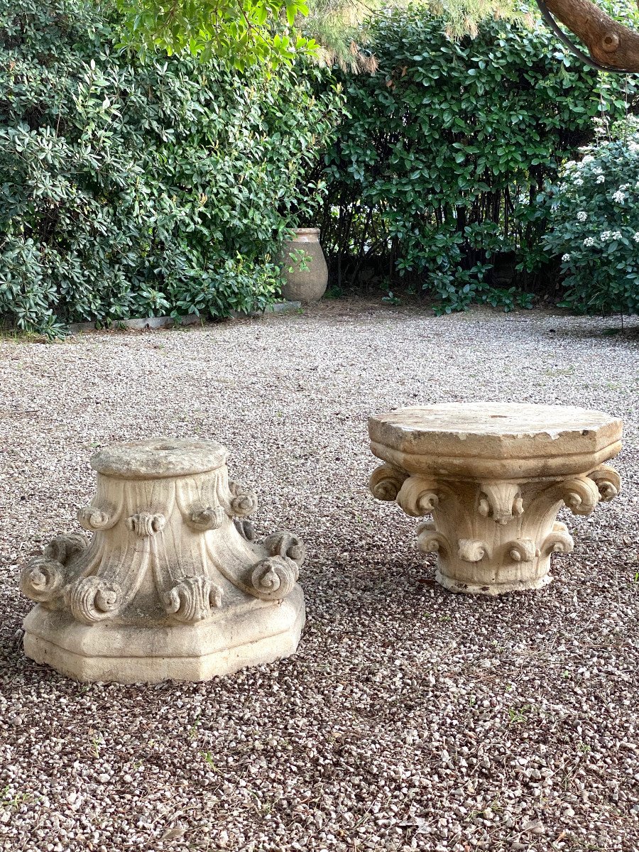 Pair Of Stone Capitals Transition From Romanesque To Gothic Style High Period 18th Century