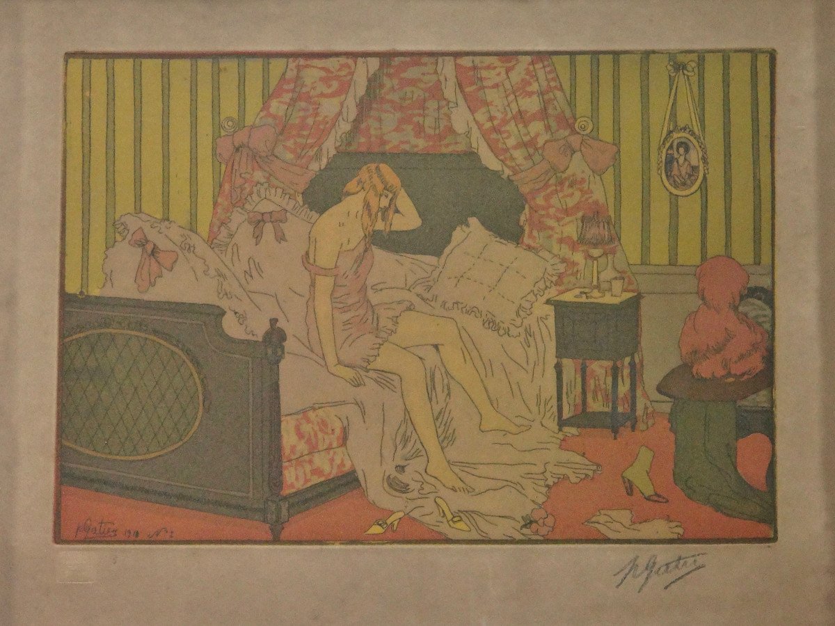 Pierre Gatier ( 1878 - 1944) Etching And Aquatint Signed And Dated 1910 Art Nouveau Period-photo-2