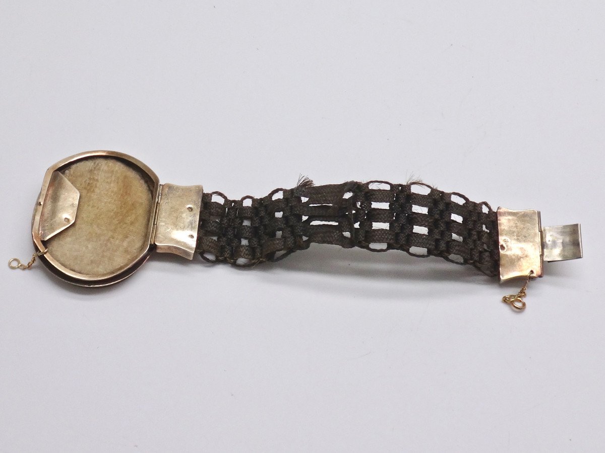 Bracelet en cheveux orné d'une miniature monture en vermeil mourning époque fin XVIIIe-photo-2