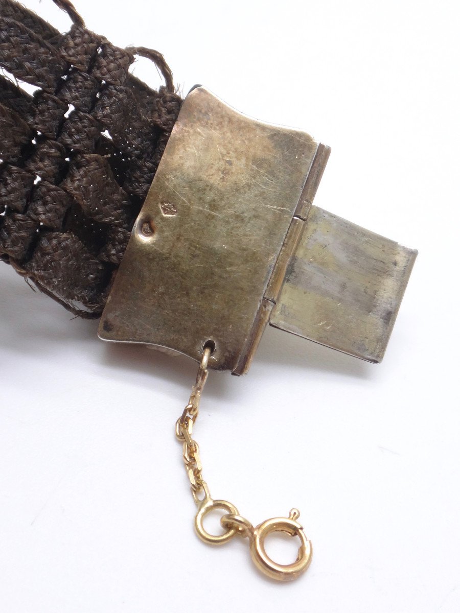 Bracelet en cheveux orné d'une miniature monture en vermeil mourning époque fin XVIIIe-photo-5