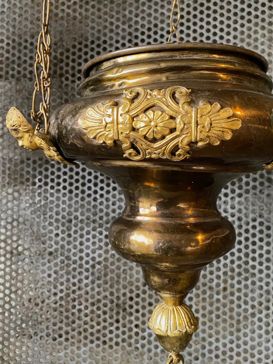 Lanterne d'église en laiton à Décor d'Angelots époque XIXe-photo-2