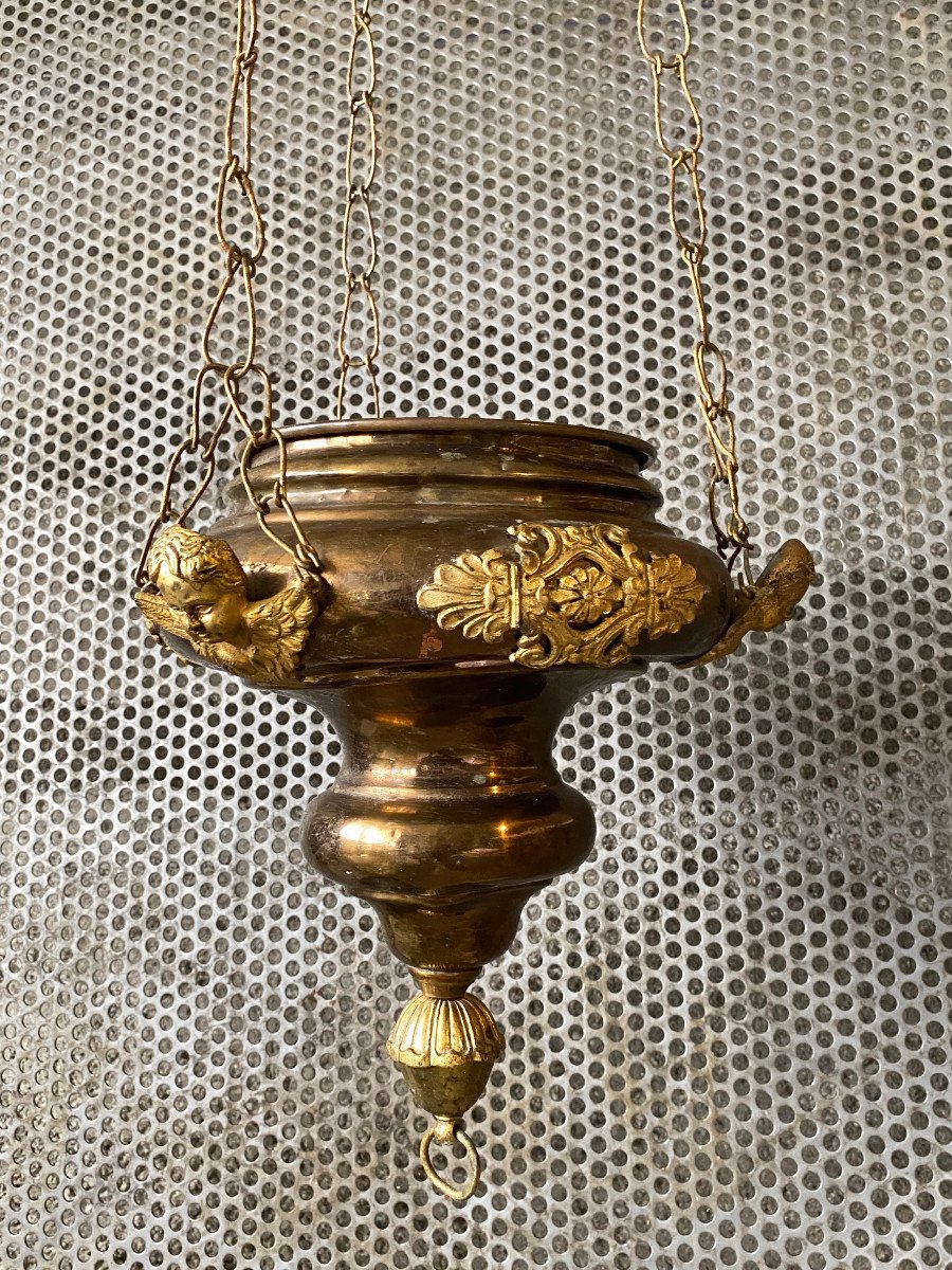 Lanterne d'église en laiton à Décor d'Angelots époque XIXe