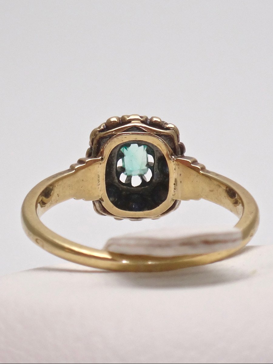 Pompadour Ring In 18k Gold Set With Rose-cut Diamonds And An Emerald From The 19th Century T53 -photo-3