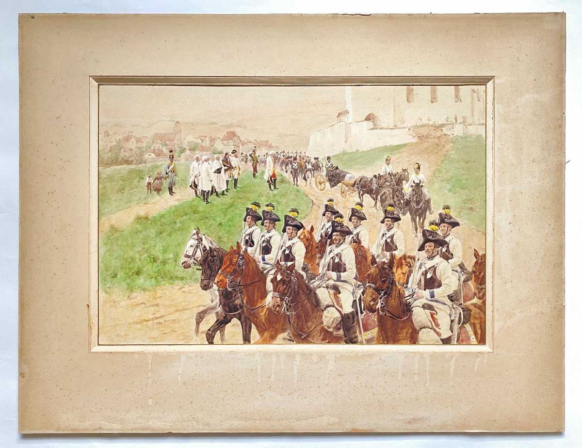 Rudolf Otto Von Ottenfeld (1856-1913) Watercolour Military Scene Of The Prussian Army