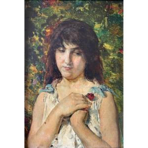 François Maury (1861-1933)  Huile sur bois signée portrait de jeune Femme  XIXe