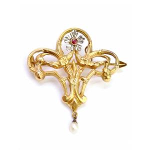 Broche pendentif de style Louis XVI en Or 18K époque XIXe