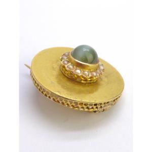 18k Gold Chrysoberyl Cat's Eye Brooch 