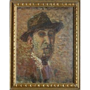 Antony DAMIEN ( 1858-1943 ) Huile sur bois " Autoportrait "