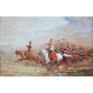 Eugène Péchaubès (1890-1967) Huile signée de Grand format " Charge de la garde Impériale "