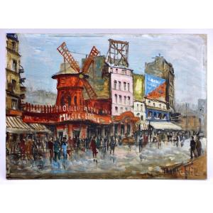 FRANK WILL (1900-1951) Huile sur bois " Le Moulin rouge à Paris "