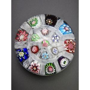 Clichy Sulfide Paperweight With Polychrome Twists And Candies 19th Century