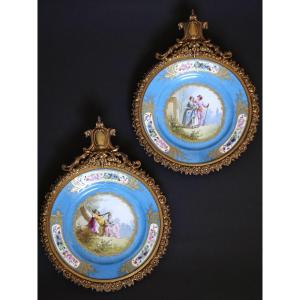 Pair Of Sèvres Porcelain Wall Plates With Bronze Frames In The 19th-century Rocaille Style 1876