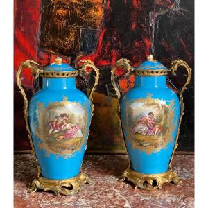 Pair Of Sèvres Porcelain Vase Mounted On Bronze Nineteenth Time (to Be Restored)
