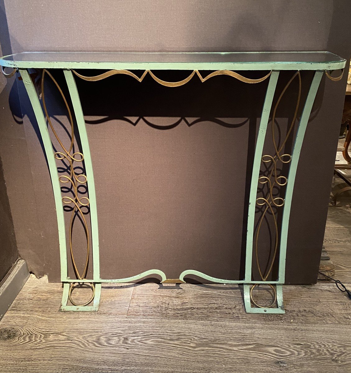 Pair Of Consoles In Painted And Gilded Iron