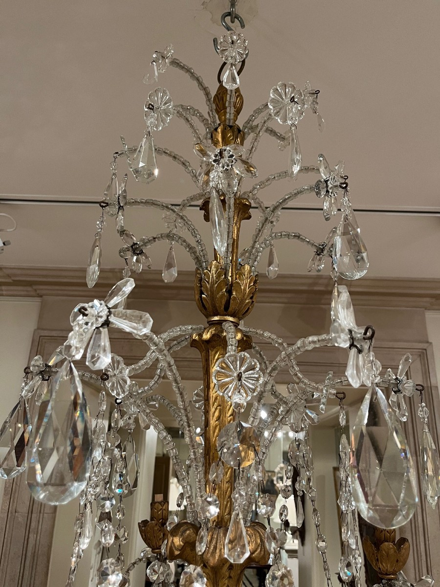 Lustre italien 18ème en bois doré et verre-photo-4
