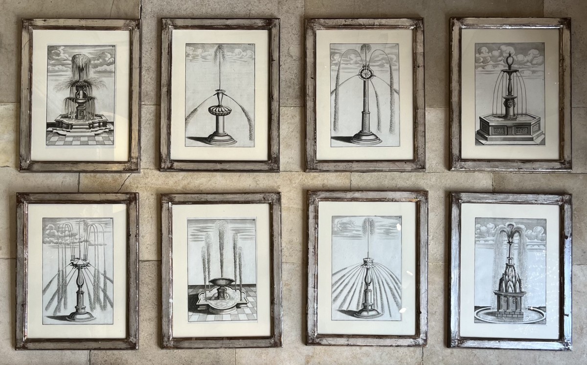 Boekler, XVIIème siècle. Série de 12 gravures de Fontaines et jets d'eau
