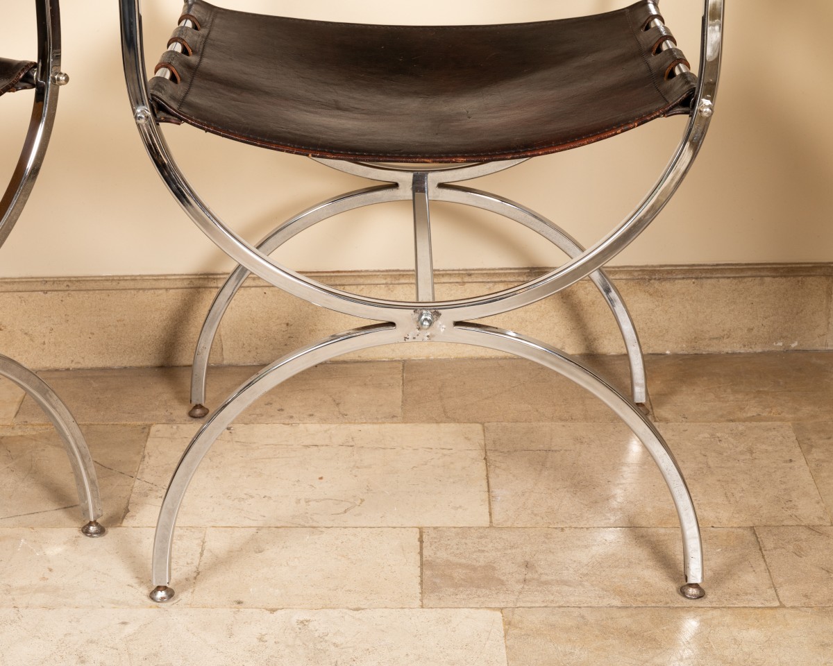 Pair Of Curule Armchairs, 20th Century-photo-2